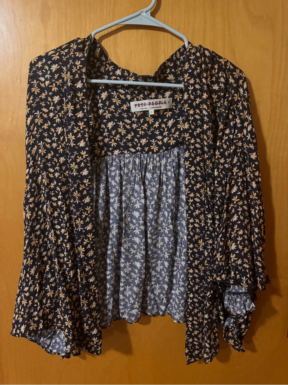 Free People Black Floral Open Front Blouse